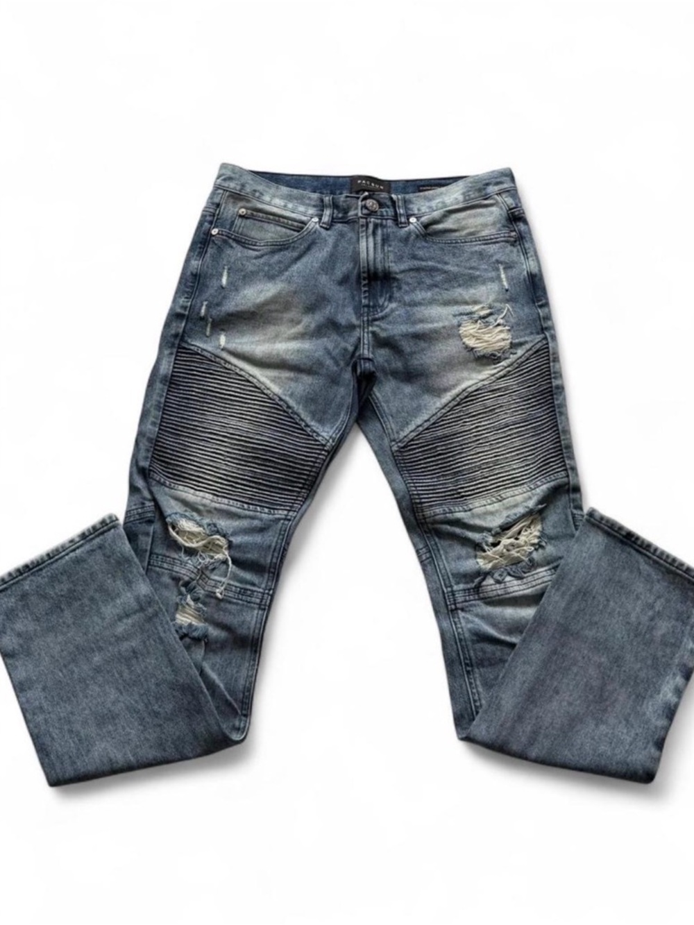 PacSun Men's Slim Distressed Biker Jeans - Faded Blue